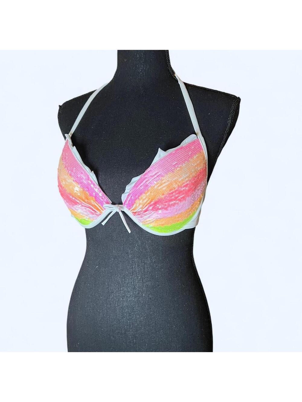 Vintage Y2K Victoria’s Secret rainbow sequin bikini top 36C